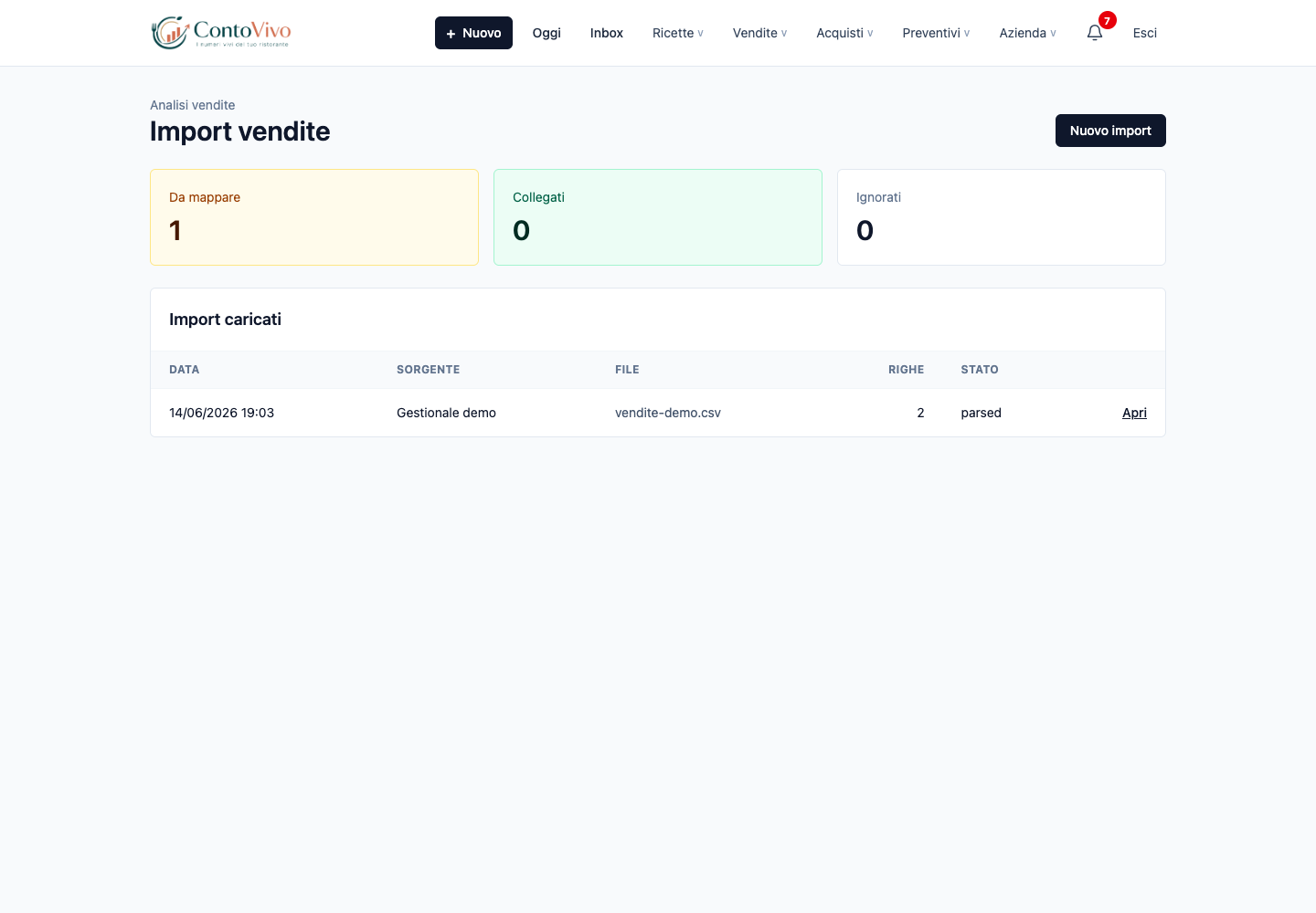 Storico import vendite da gestionale